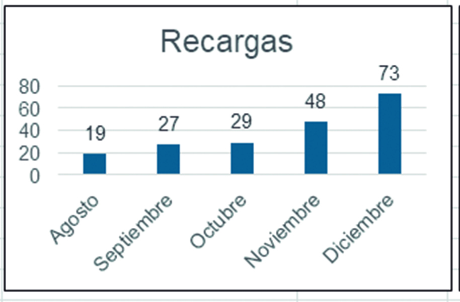 Recargas realizadas entre agosto y diciembre de 2023